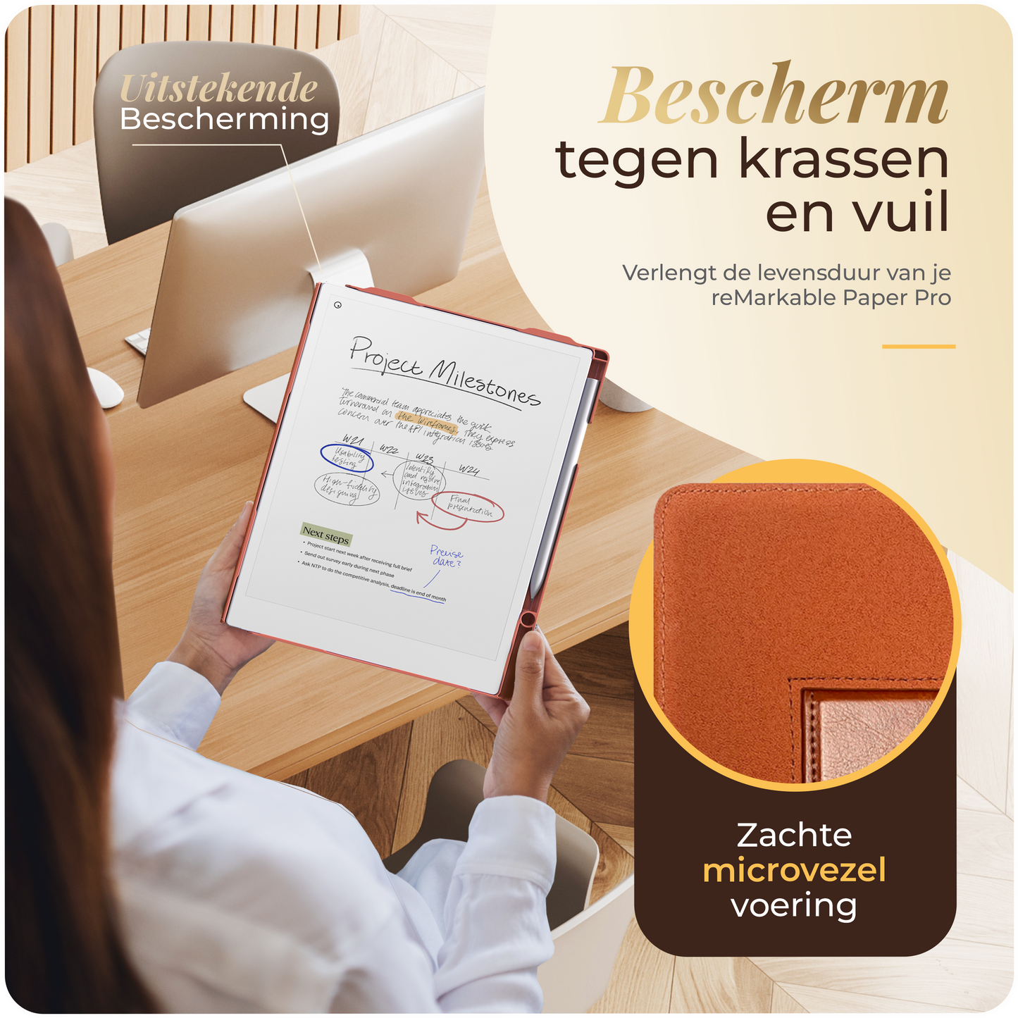 Luxe Stiksel Hoes Geschikt voor reMarkable Paper Pro - Cognac