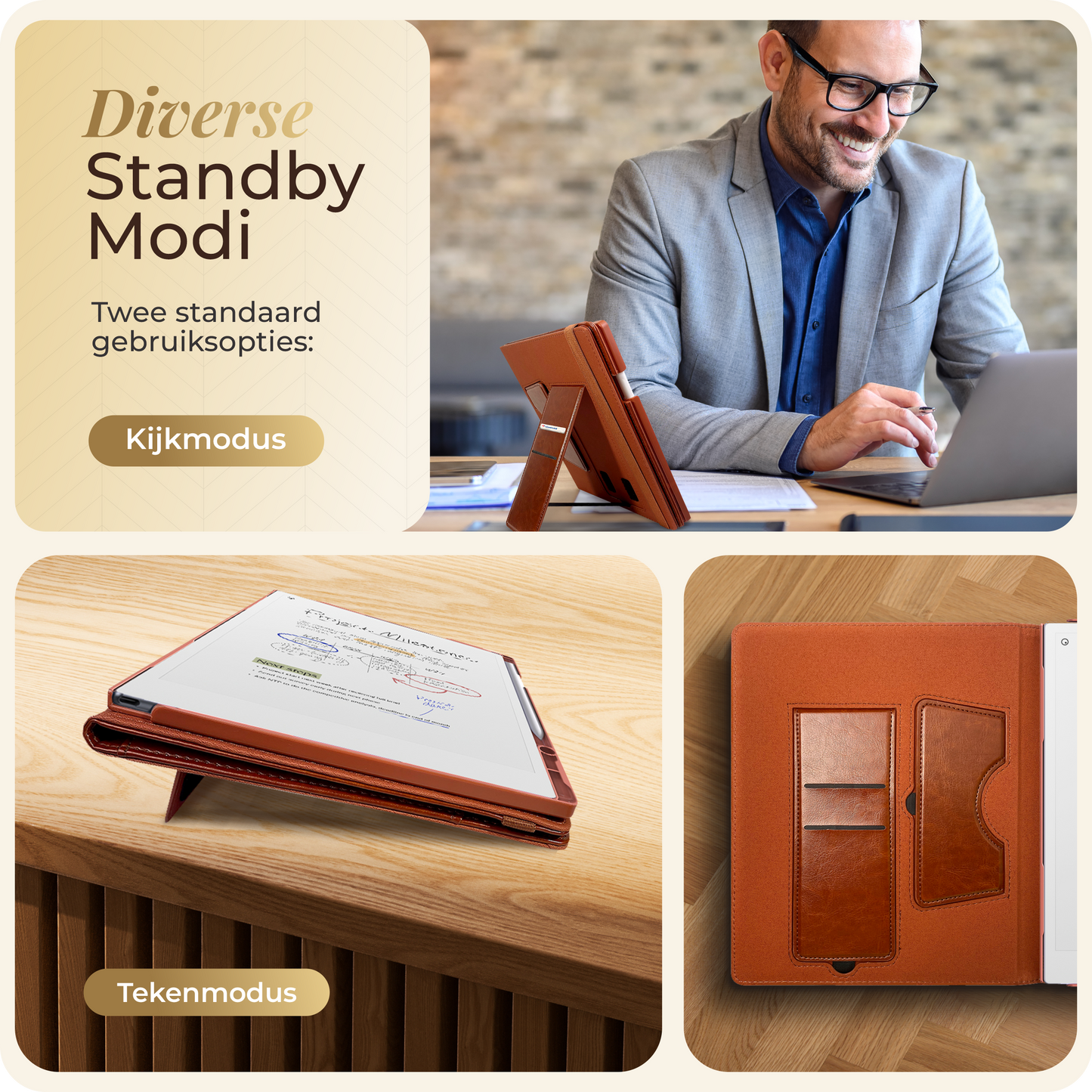 Luxe Stiksel Hoes Geschikt voor reMarkable Paper Pro - Cognac