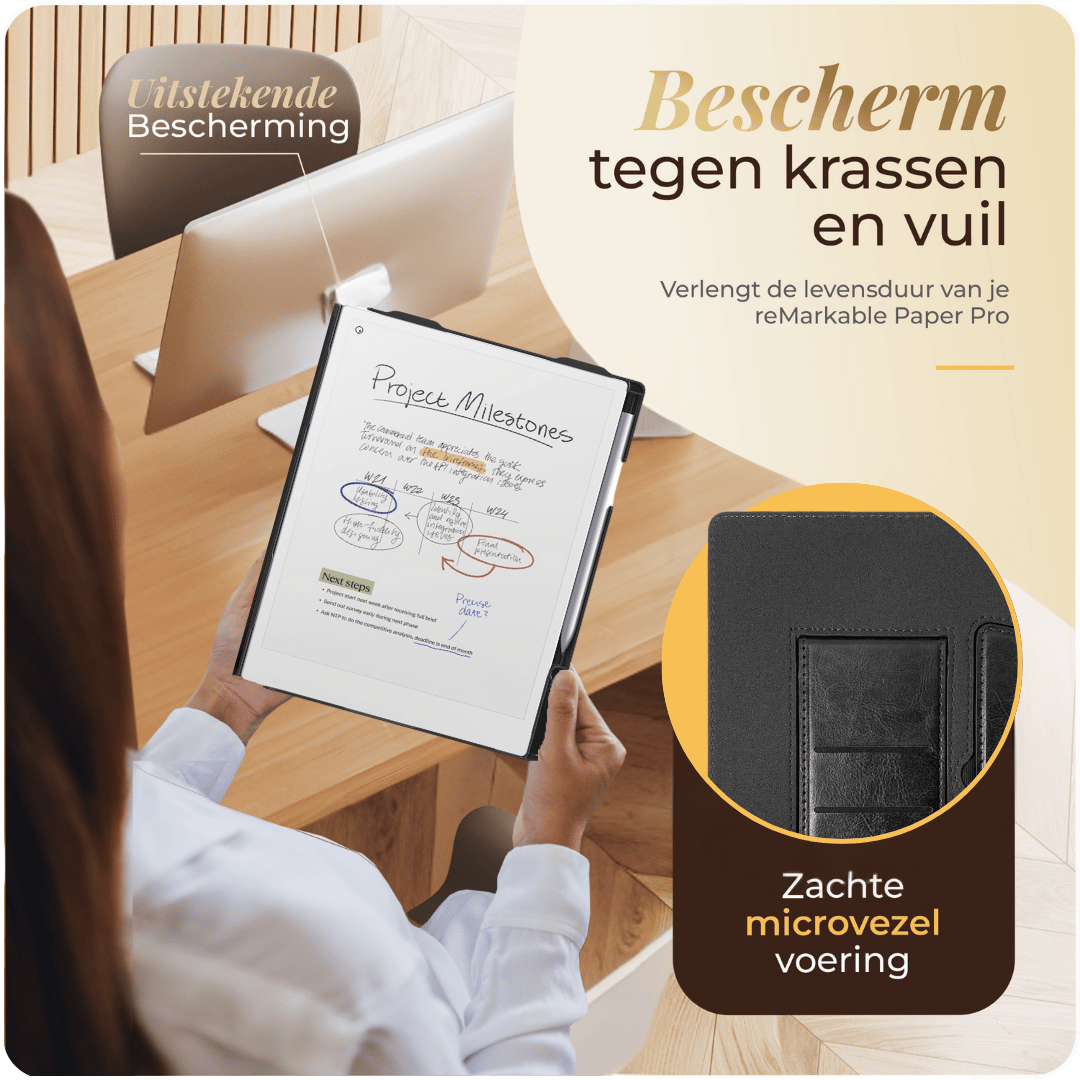 Luxe Stiksel Hoes Geschikt voor reMarkable Paper Pro - Cognac