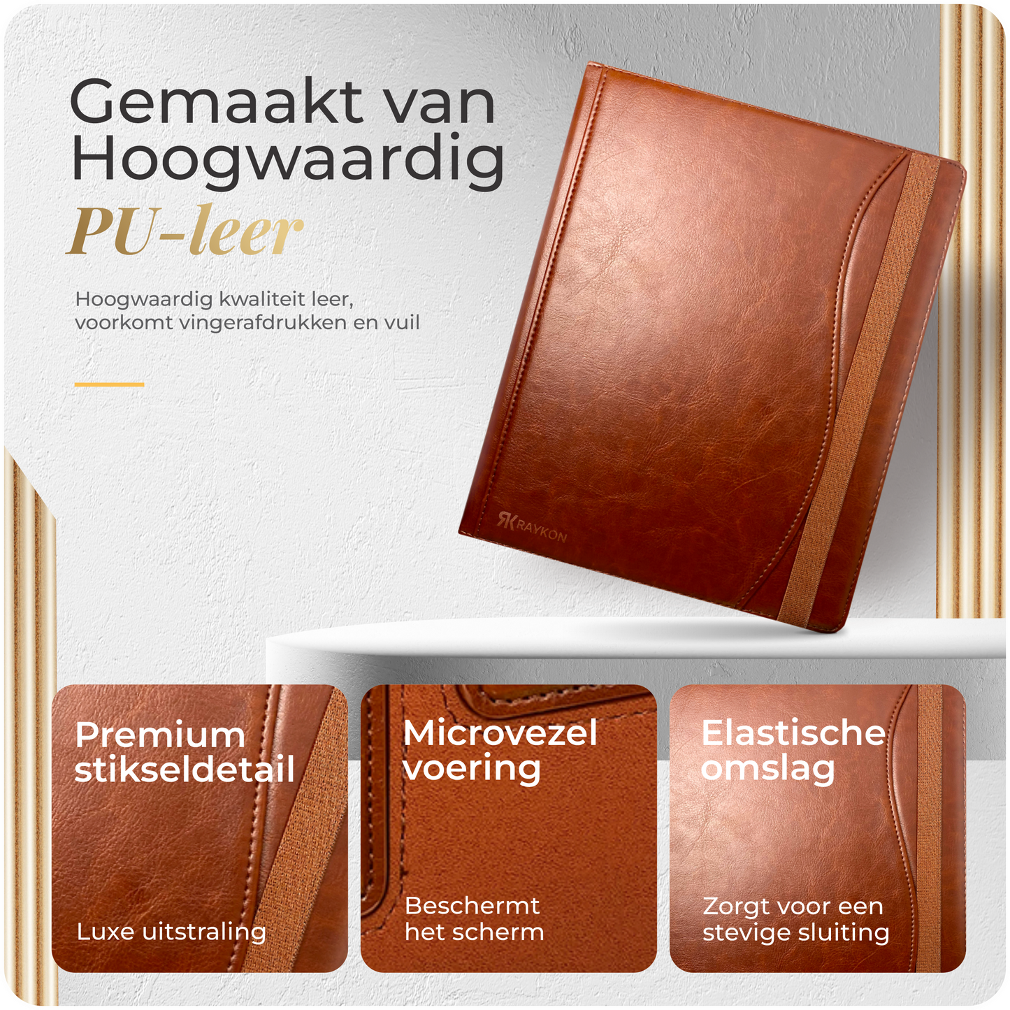 Raykon Luxe Stiksel Hoes Geschikt voor reMarkable Paper Pro - Tablet Cover - Folio - Case - Cognac