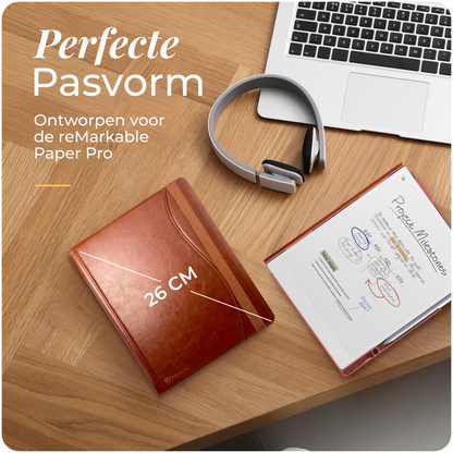 Raykon Luxe Stiksel Hoes Geschikt voor reMarkable Paper Pro - Tablet Cover - Folio - Case - Cognac